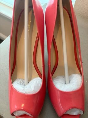 Nine West Coral Patent Peep-Toe Heels
